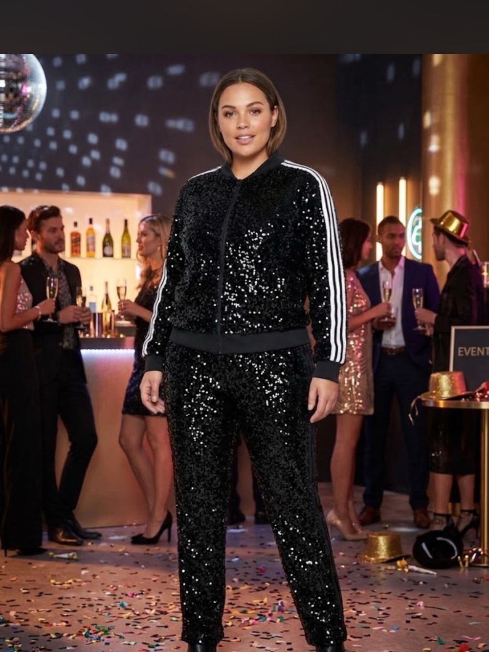 Sequin Track Jacket & Jogger Set - Black Plus SZ 4X